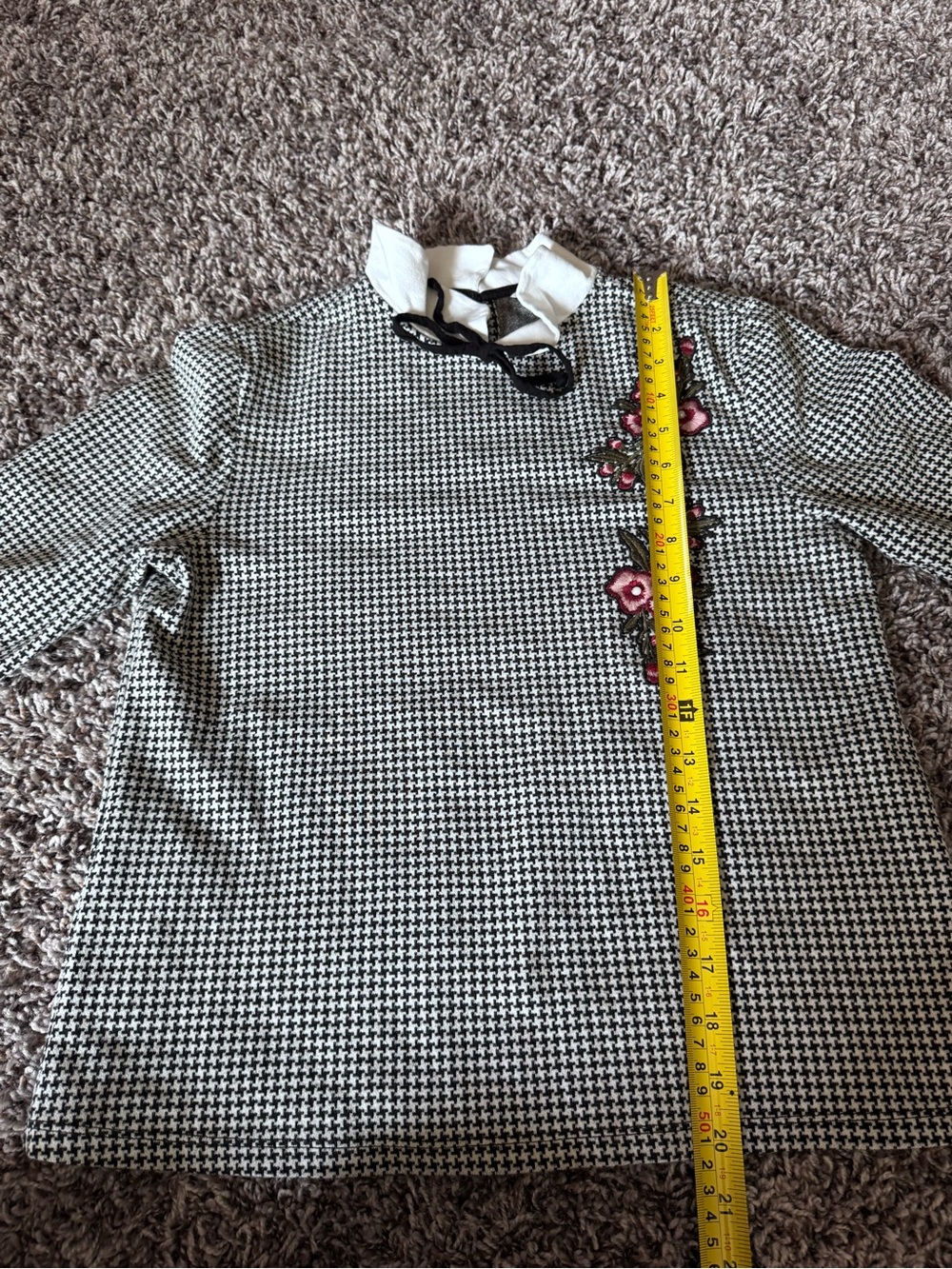 Clockhouse VTG Houndstooth The Neck Top Blouse Peter Pan Collar M - Picture 5 of 6